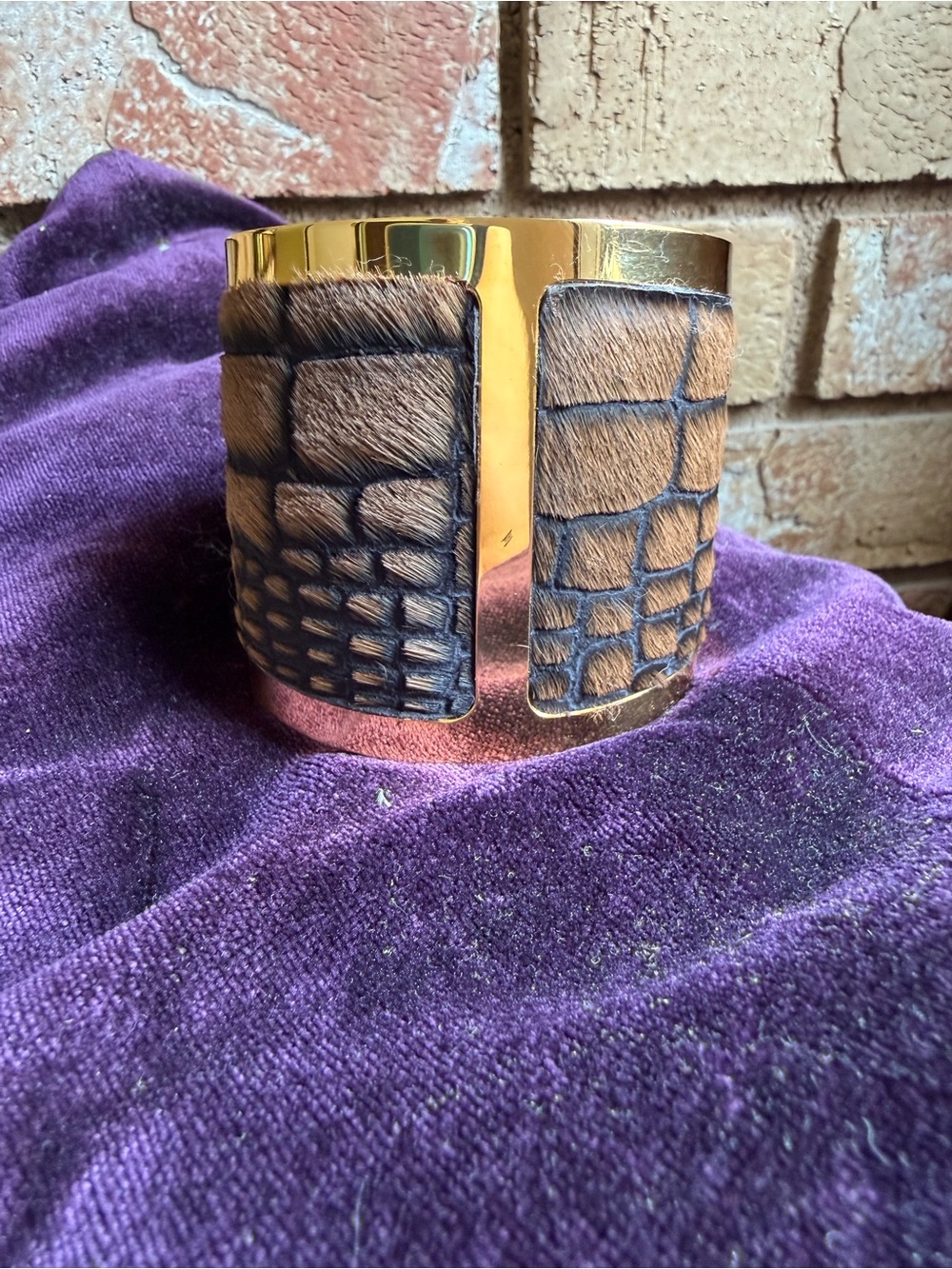 18k gold generously gilded calf- hair  Cuff Bracelet